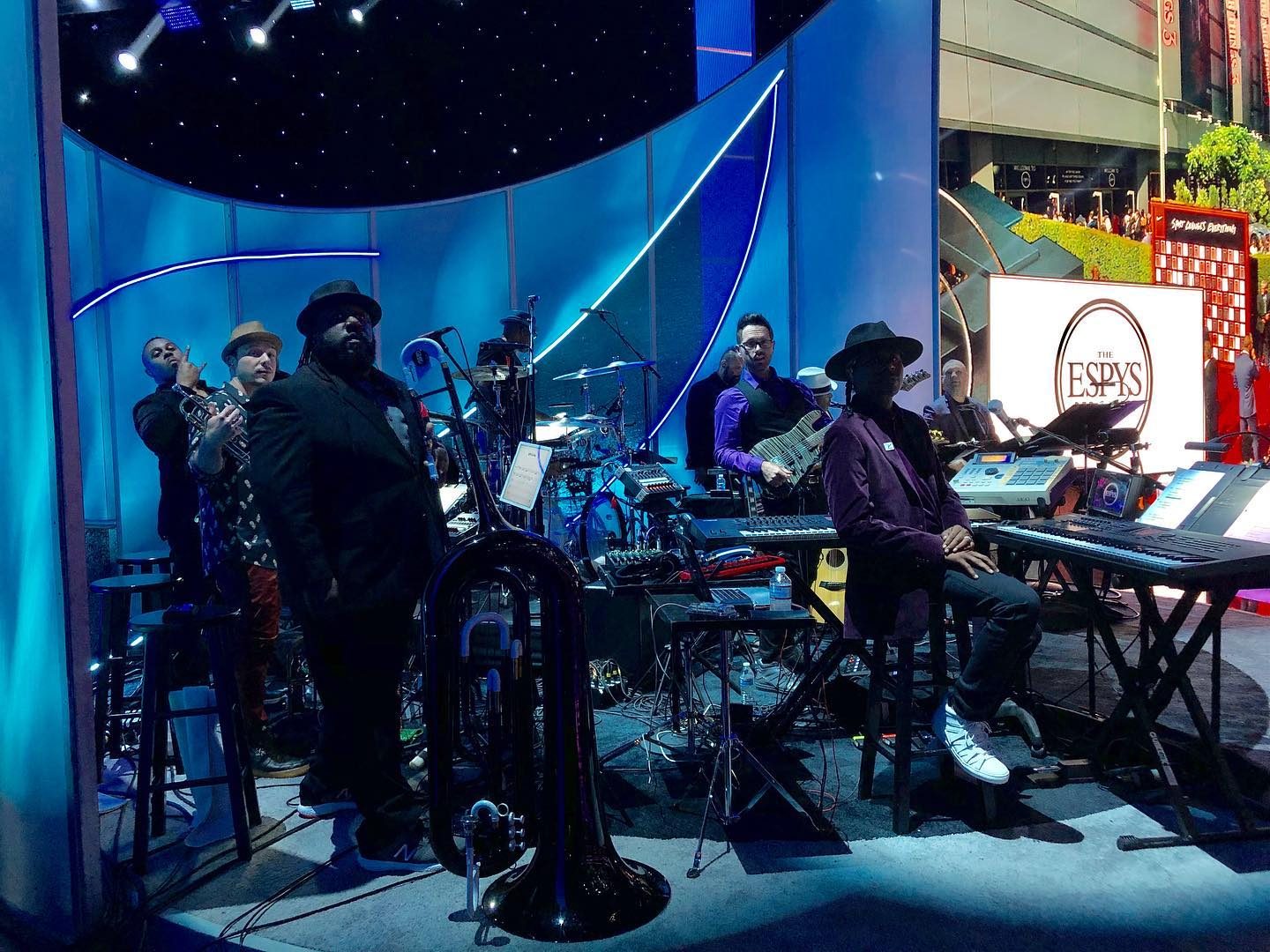 The House of Vibe All-Stars set up with their gear on the ESPYS stage