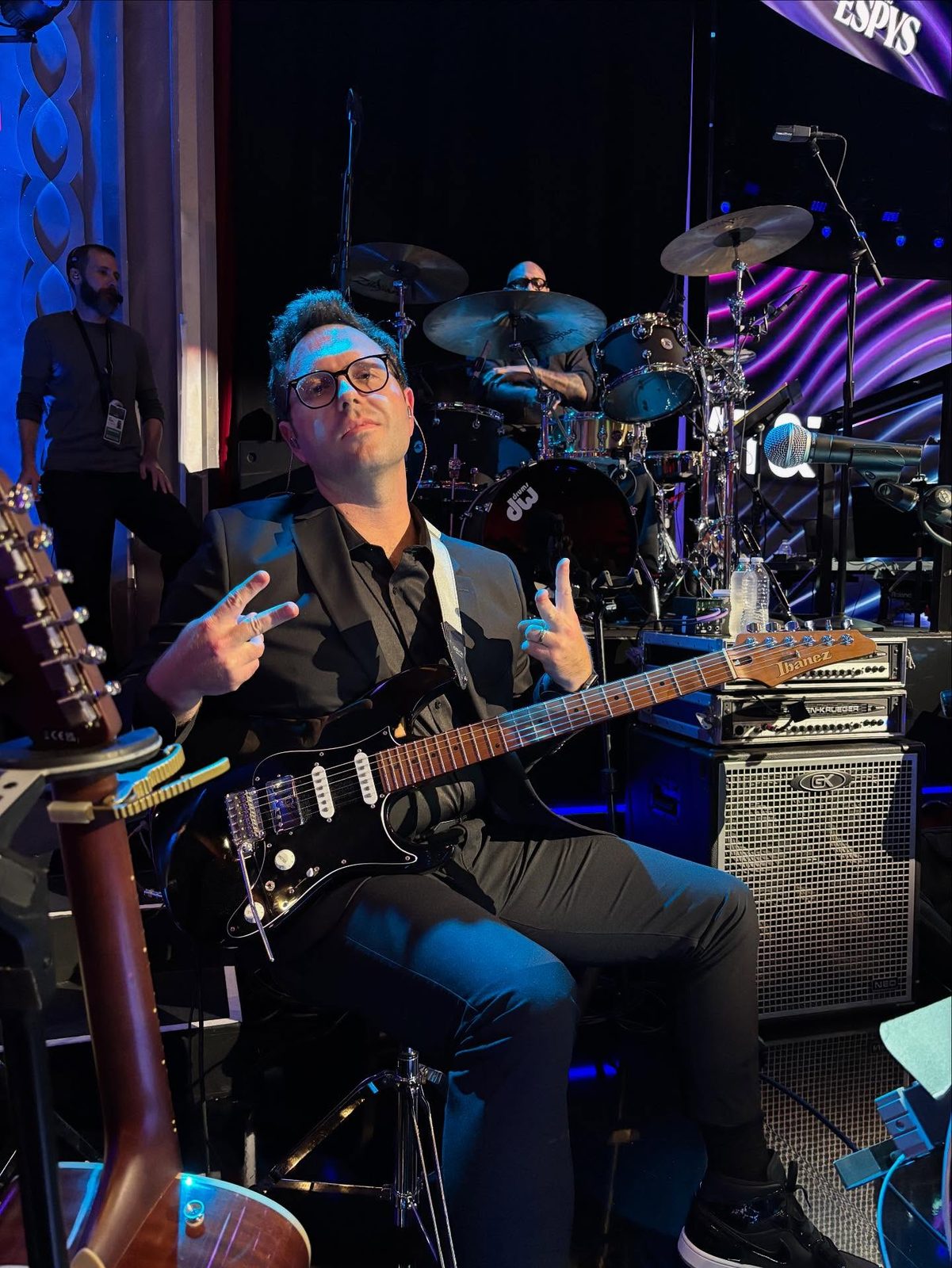Conrad Bauer with his guitar in the ESPYS band pit